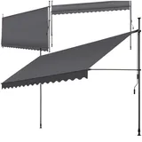 tectake® Klemmmarkise mit Handkurbel, Balkon Markise ohne Bohren, Markise höhenverstellbar, UV-beständig, wasserabweisend, Terrassenüberdachung, Sonnenschutz Terrasse & Balkon, 400 cm - schwarz/grau