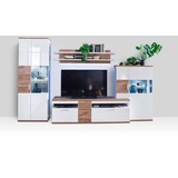 MCA Furniture Wohnwand II Luzern - Weiß Hochglanz / Sterling Oak