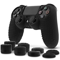 Fosmon PS4 Controller Grip/Silikon Hülle/Stick Aufsätze/Kappen Gel Set[HOCHWERTIG|WEICH|ERGONOMISCH|ANTI-RUTSCH|100% Silikon Kautschuk][+ 8 Thumbstick/Schutzkappen]Sony Dualshock 4/Slim/Pro - Schwarz