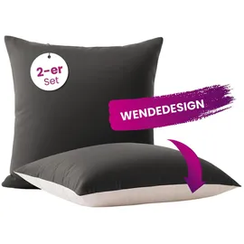 Wometo Kissenbezug Wende-Design 80 x 80 cm Grau/Hellgrau