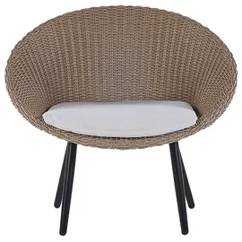 Beliani Gartenmöbel Set Natürlich 2-Sitzer Rattan Stahlgestell Runder Tisch Sicherheitsglas Inkl. Auflagen in Hellbeige Terrasse Outdoor Modern - Gr.: onesize