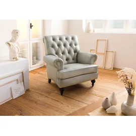 Massivmoebel24 Sessel Chesterfield Leder 84 x 84 x 94 cm Grau