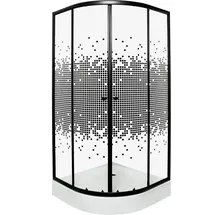 KERRA Pixel Bl Duschwand mit Schiebetür 90 x 90 cm Schwarz/Weiß/Transparent inkl. Duschwanne