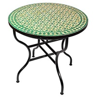 Marrakesch Orient & Mediterran Interior Gartentisch Mosaiktisch Albaicin 100cm, Beistelltisch, Gartentisch, Esstisch, Handarbeit beige|grün 75 cm