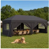 HOMALL Faltpavillon 3x3/3x6 m Gartenpavillon Höhenverstellbarer Pop Up Pavillon, mit 4 Seitenteilen, (Windfester Pavillon mit Seitenteilen und Tragetasche, für Garten Camping), Höhenverstellbar Gartenzelt mit mückennetz, UV-Schutz 50+ grau 600 cm