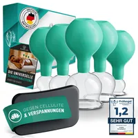 kurglas Schröpfgläser aus Echtglas [5 Stück] - Medizinische Schröpfen mit Saugball & Faszienschaber - mit starker Saugleistung - Schröpfset mit e-Book - Gegen Verspannungen & Cellulite