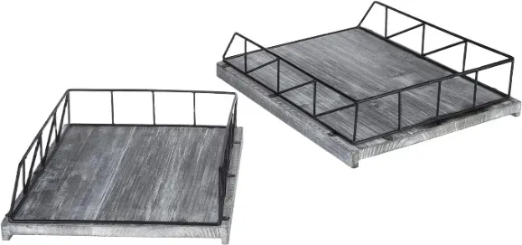 MyGif Vintage Graues Massivholz Desktop Stapelbares Briefablage-Organizer, Papierablage und Postsortierer, Büro-Schreibtisch Dokumentenhalter mit schwarzem Metallrahmen, 2er-Set