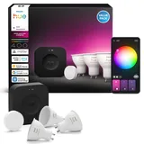 Philips Hue Starter Kit Bridge Pro + 3 GU10 Smarte LED Glühbirnen + Smart Button, White and Color Ambiance, Smart Light Hub, Lichtsteuerung kompatibel mit diversen Smart Home Assistenten