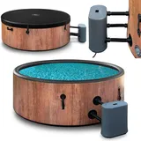 COIL Garten Whirlpool Outdoor Winterfest SPA Outdoor Whirlpool Aufblasbar - 6 Personen, Holzoptik, Robustes DWF-Material, Schnellaufblasbar, Wellness Hydromassage (Oak)