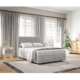 DeLife Boxspringbett Dream-Well 140x200 cm Cord Silbergrau mit Matratze und Topper