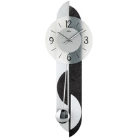 Pendeluhr AMS Wanduhr 7299 Quarz mit Pendel Rückwand Schiefer - Applikation Aluminium