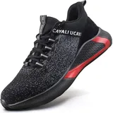 Sicherheitsschuhe Damen & Herren I stylische S1 / S1P Schuhe f. drinnen & draußen, sportlich bequem, luftig leicht, atmungsaktiv, weich & rutschfest - Schwarz - 43