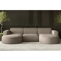 Kaiser Möbel Ecksofa, Sofa U form, Couch U form MODENA U STUDIO stoff Verita Warmbeige - Braun