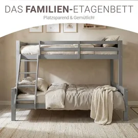 Homestyle4u Etagenbett 90 x 200 cm Kiefer massiv grau