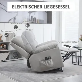 Homcom Fernsehsessel mit Aufstehhilfe Elektrisch, Relaxsessel mit Liegefunktion, Fernbedienung, Massagesessel mit Seitentasche, Leinenoptik für