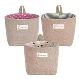 Fahibin 3 Stück Baumwoll Leinen Aufbewahrungskorb,Hängende Aufbewahrungstasche Faltbar, Baumwolle Leinen Hamper für Zimmer, Badezimmer