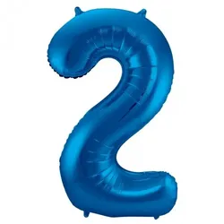 Folat XL Folienballon Zahl 2 in blau, 86 cm, 1 Stück, Helium Ballon (unbefüllt) - Luftballon