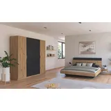 Rauch Schlafzimmer-Set "Monza", grau (eiche artisan, graumetallic), Bett 180x200cm + ohne Matratze, B/H: 180cm x 200cm, Bett 180x200cm, Schlafzimmermöbel-Sets, mit Drehtürenschrank Breite 226 cm, Bettanlage in 2 Breiten