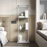 Glasvitrine Mit Led-beleuchtung – Transparente, Freistehende, Moderne Vitrine Aus Gehärtetem Glas Mit 3 Ebenen Und Tür – Sammlervitrine – Weiß
