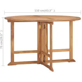 vidaXL Garten-Esstisch Klappbar Ø 110 x 75 cm Teak Braun