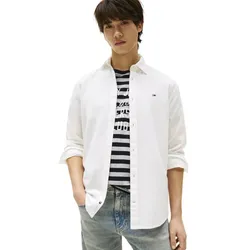 Tommy Jeans Linen Blend M - Langarm Hemd - Herren - White - S