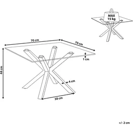 Beliani Couchtisch Glas Metallgestell quadratisch 70x70cm Silber Transparent 70 x 70 cm