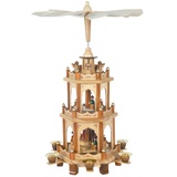 Weihnachts-Pyramide, 3 Motive in 3 Etagen, H: 43 cm, Natur, handbemalt im Kunsthandwerks-Stil