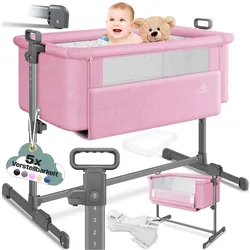 KESSER® Zustellbett Hubi 3in1 Baby Beistellbett Reisebett Babybett mit weich Matratze, mit Rollen Kinderbett, 5-fach Höhenverstellung, Faltbare Seitenwand für zu Hause und unterwegs