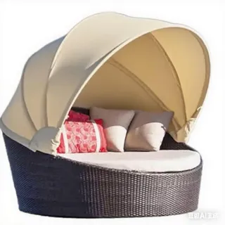 Ersatzdach Für Outdoor-Sonneninsel, Überdachung Für Rattan-Lounge, Kompatibel Mit Runden Tagesbetten – UV-beständige Rattan-Tagesbettüberdachung Für Gartenmöbel-Beige