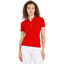 Tommy Hilfiger Damen Poloshirt Kurzarm 1985 Slim Pique Polo Ss Slim Fit, Rot (Fierce Red), XXL