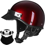 Vintage Motorrad Halbhelme Retro JetHelm Halbschalenhelm mit ECE Deutsche Motorradhelm Scooter-Helm mit Abnehmbarer Krempe und Herausnehmbares Innenfutter für Moped Cruiser Chopper