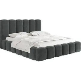 WFL GROUP Polsterbett, Serenity mit Bettkasten, Grau Samt 120x200 cm,