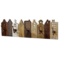 Loberon Hakenboard Pettis, mit Häuserfronten-Design, Antik Veredelt, Garderobe, Hakenleiste,