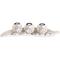 Relaxdays Teelichthalter Set, Blattschale, Deko Sand, Kieselsteine, Kerzenhalter, stimmungsvolle Tischdeko, beige-weiß, 2.5 x 50.5 x 16.5 cm