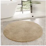 Homie Living Badematte Porto Azzurro, Höhe 30 mm, rutschhemmend beschichtet, fußbodenheizungsgeeignet, schnell trocknend, Polyester, rund, Badteppich, uni, rechteckig & rund, waschbar, Badezimmerteppich beige rund | Ø 90 cm x 30 mm