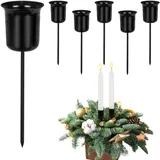 Adventskranz Kerzenhalter Set - 6er Blumenförmiger Metall Stabkerzenhalter Kerzenhalter mit Kurzem Dorn,Kerzenständer Adventskranz Weihnachtskranz Stabkerze Kerzenteller Weihnachten Deko (Schwarz)