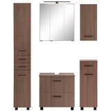 Held MÖBEL Badmöbel-Set »"Trento", Badezimmer-Set, Hängeschrank, Unterschrank, Hochschrank«, (5 St.), braun