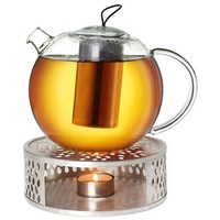 Creano Teekanne Creano Teekanne aus Glas 1,5l Jumbo + ein Stövchen aus Edelstahl, (Set), Mit Silikonschlaufe weiß