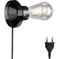 ledscom.de Porzellan Lampen-Fassung Elektra, rund, Stecker, Schalter, schwarz + LED Lampe 240lm, extra-warmweiß