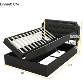 XDOVET Polsterbett, Doppelbett mit Lattenrost aus Metallrahmen, Jugendbett Großer Stauraum, Beidseitig zu öffnen, 140x200cm - Schwarz