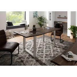 MASSIVMOEBEL24.DE Baumtisch Akazie 140 x 90 x 76 cm grau/silber matt