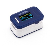 SANICO Pulsoximeter – Digitales Gerät zur Messung von Herzfrequenz, Europäische Marke, Perfusionsindex und Blutsauerstoffsättigung SpO2-6-fach verstellbares Farbdisplay – Mit Batterien