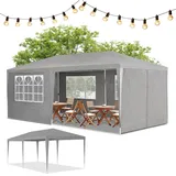 Juskys® Partyzelt 3x6 m mit 6 abnehmbaren Seitenwänden & Dach - 18 m2 - 12 Erdhaken & 6 Seile - Festzelt für Garten Party Hochzeit Gartenpavillon Gartenzelt Pavillon - Grau