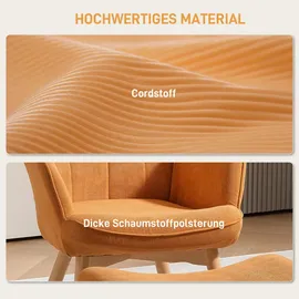 Homcom Sessel mit Hocker, Ohrensessel mit Hoher Rückenlehne, Holzbeine, Loungesessel mit getuftetem Design, Cord-Optik, für Wohnzimmer, Braun