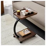 TUWENA Beistelltisch Beistelltisch C Form, Couchtisch Kleiner, Sofatisch mit Rollen 360°, Beweglich Couchtisch Betttisch für Couch Wohnzimmer und Schlafzimmer