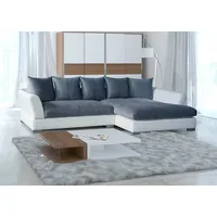 Fun Möbel Couchgarnitur TORRIS L-Form in Weiss- Anthrazit / Ottomane Rechts - Weiß