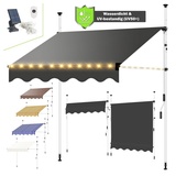 Melko Klemmmarkise Klemmmarkise mit LED Sonnenschutz Markise Balkon Fenstermarkise (Stück, 1-St., Markise) Gummierter Standfuß für besseren Halt grau 350 cm