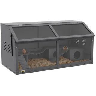 PawHut Hamsterkäfig aus Holz 100cm Nagerhaus, Kleintierstall, mit Hängebrücke Leitern,