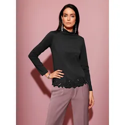Langarmshirt CREATION L "Modal-Baumwoll-Shirt", Damen, Gr. 52, schwarz, 48% Baumwolle, 48% Modal, 4% Elasthan, unifarben, Langarm, Shirts