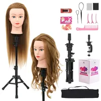 Neverland 71cm Frisierkopf mit Übungskopf Ständer, 60% Echthaar Puppenkopf zum Frisieren, Trainingsköpfe für Friseure Ausbildung Kopf mit Tischklemme, DIY Haarflecht Set(Blond)